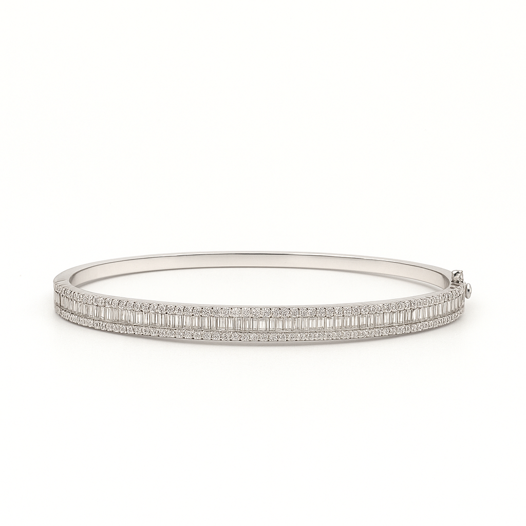 Baguette Bangle Bracelet in White Gold