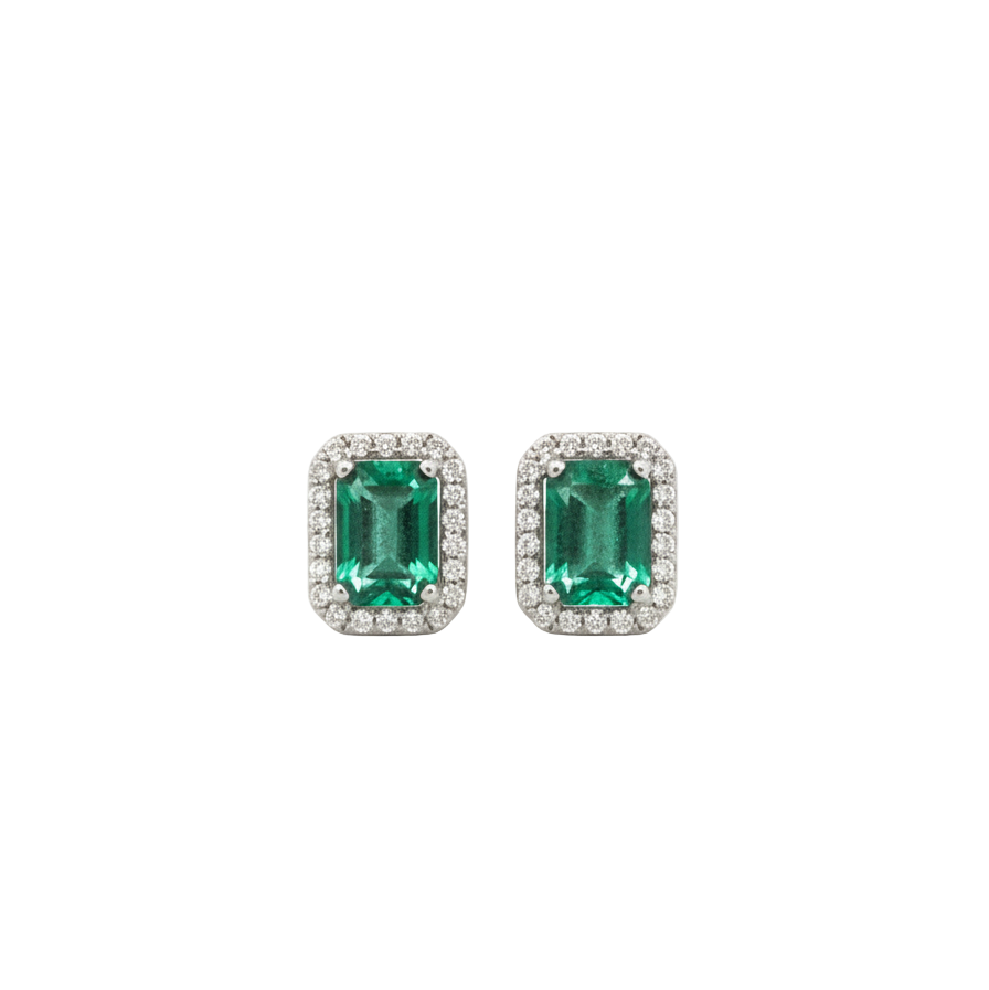 Emerald Earring with Diamond Halo
