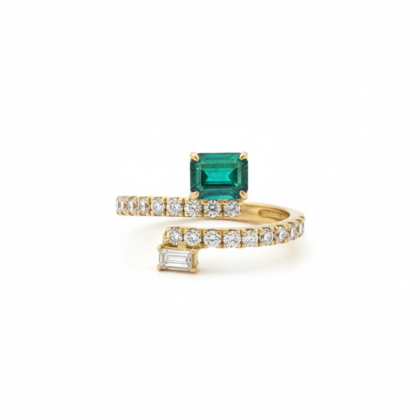 Emerald & Diamond Wrap Ring