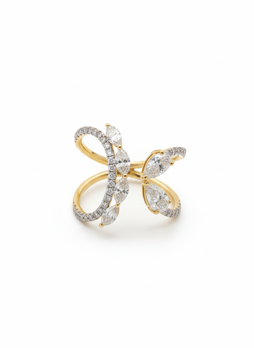 Fancy Yellow Pears Swirl Pave Ring
