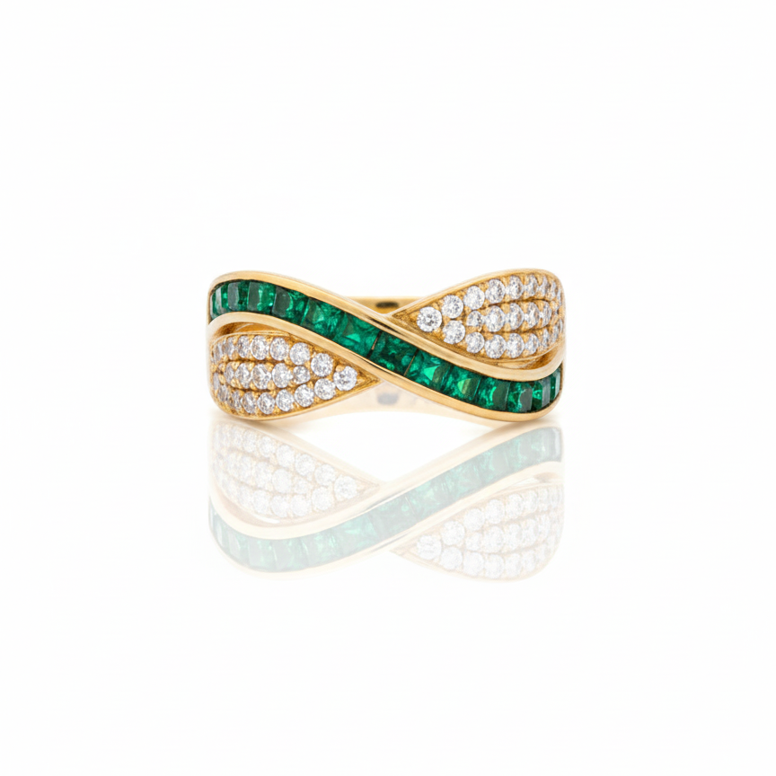 Diamond and Emerald Double Ring