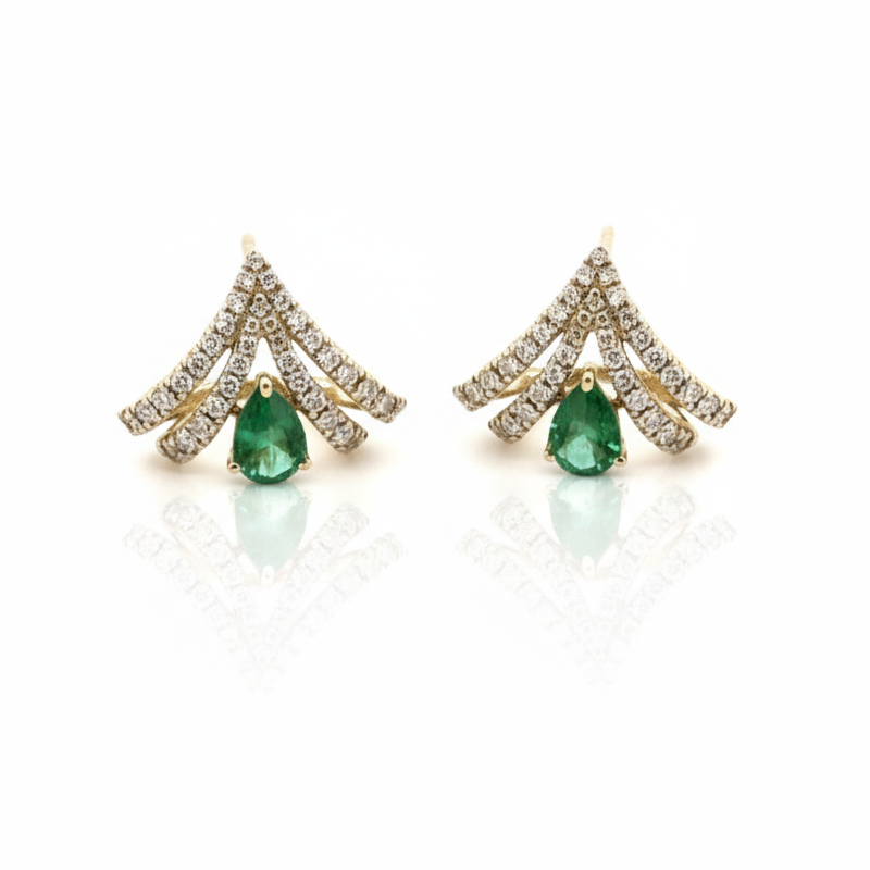 Emerald Pear and Diamonds Earrings