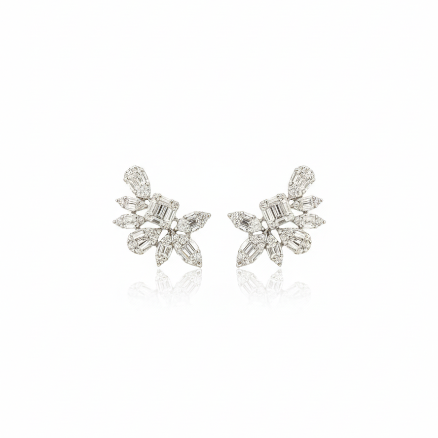 Leaf Cluster Illusion Diamond Earrings