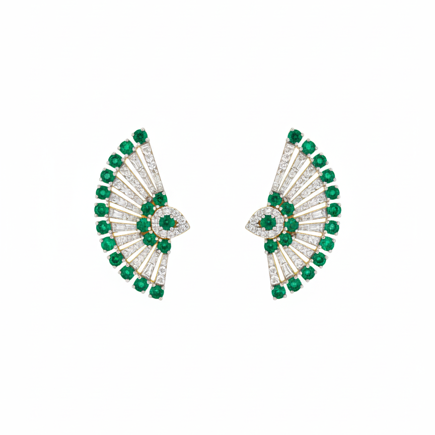 Emerald Fan Diamond Earrings