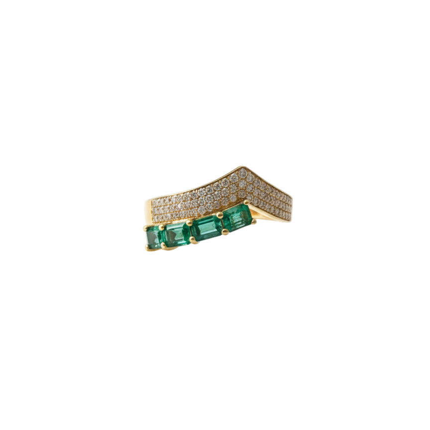 Pave Diamond V and Emerald Ring