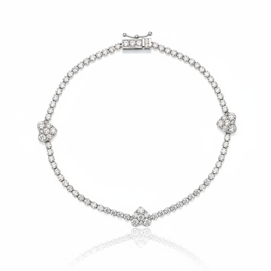 Heart Pave Diamond Tennis Bracelet