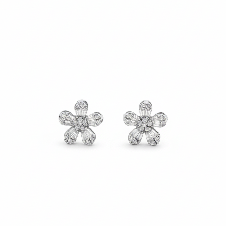 Flower Diamond Baguette Earrings