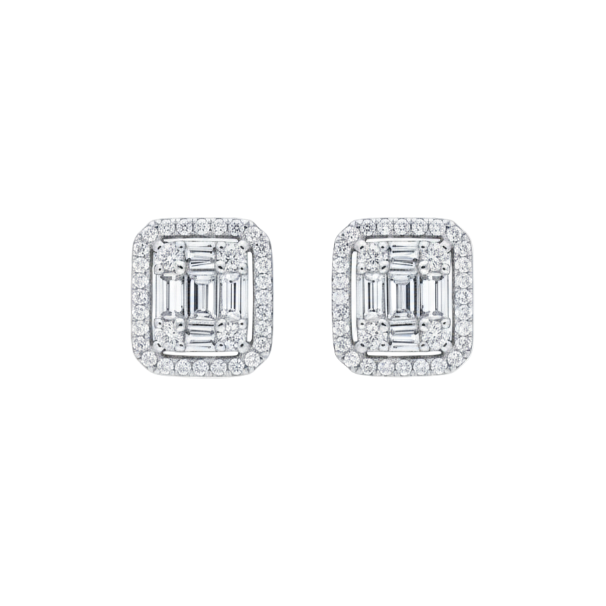 Emerald Diamond Illusion Stud Earrings