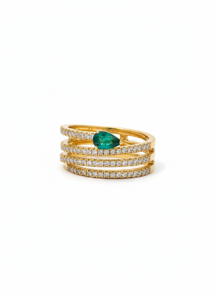 Emerald Pair Swirl Diamond Ring