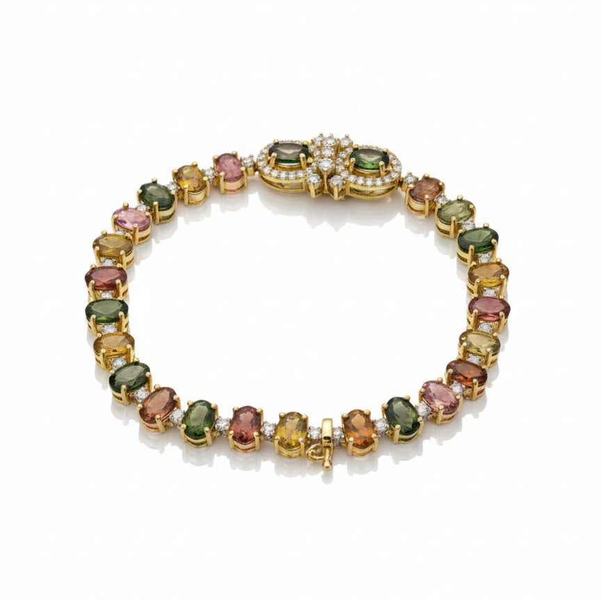 Gemstone Oval and Diamond Tennis Bracelet