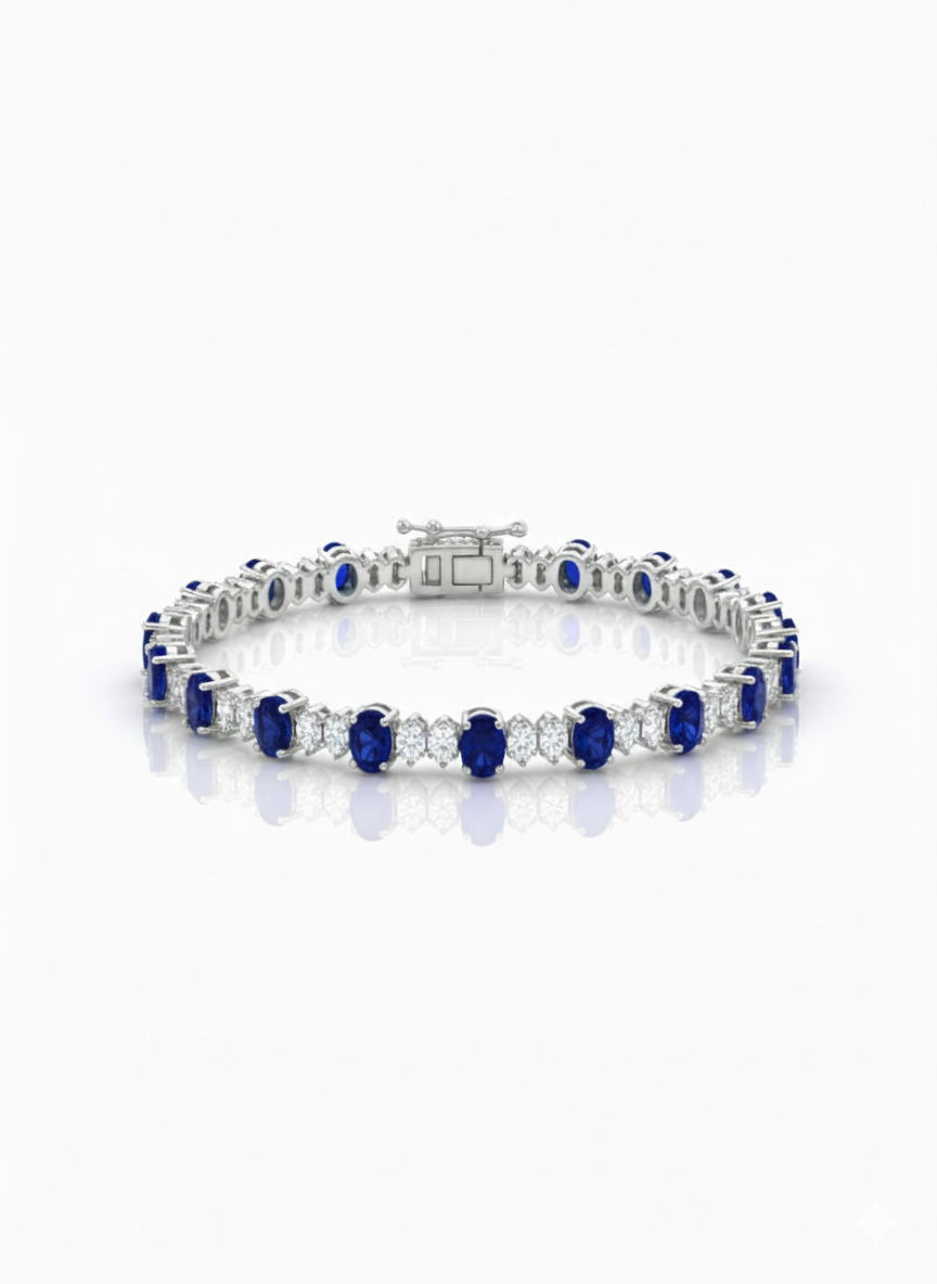 Gemstone Oval and Diamond Tennis Bracelet