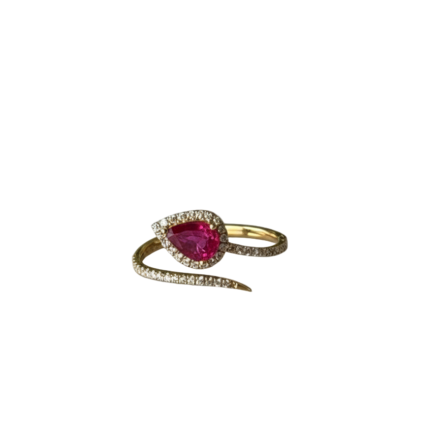Ruby Pear Diamond Snake Ring