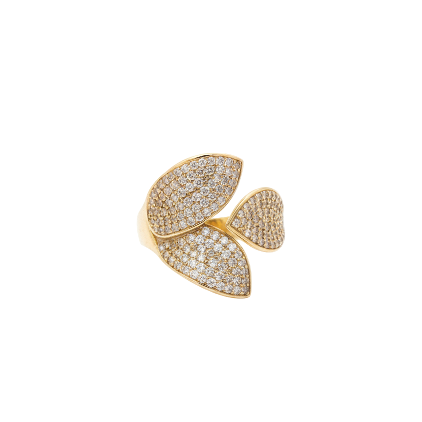 Triple Leaf Pave Diamond Ring
