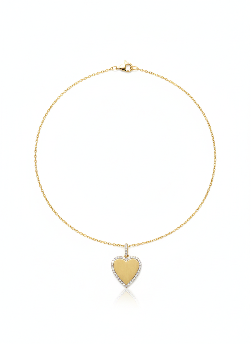 Pave Diamond Border Heart Necklace