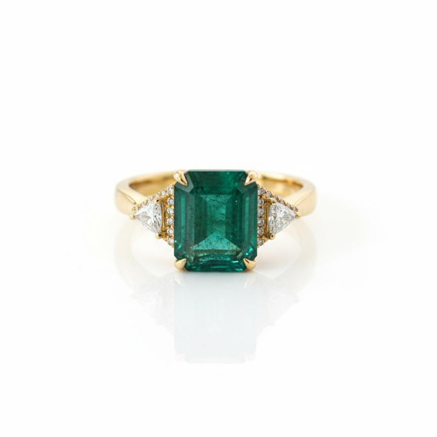 Emerald Solitaire and Diamond Marquise Ring