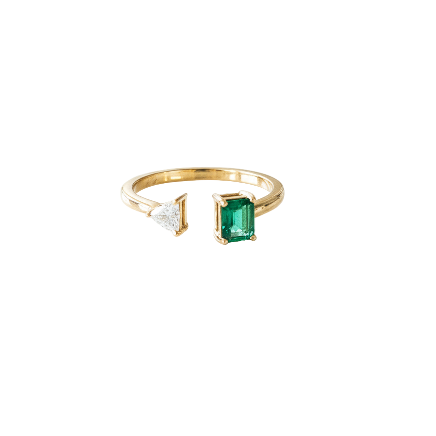 Emerald and Trillion Double Ring