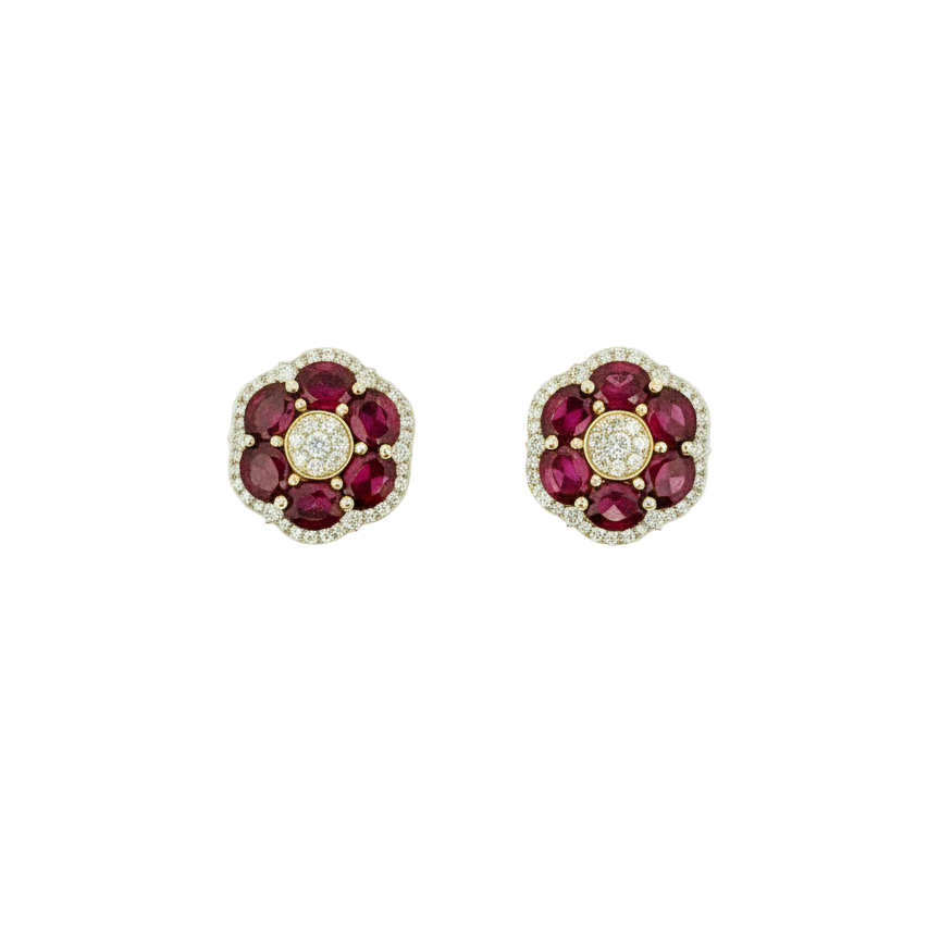 Flower Ruby Diamond Earrings
