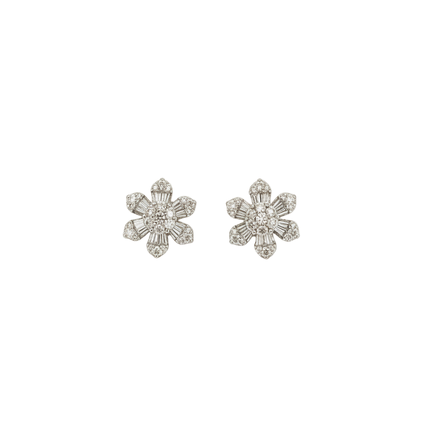 Flower Baguette Diamond Earrings