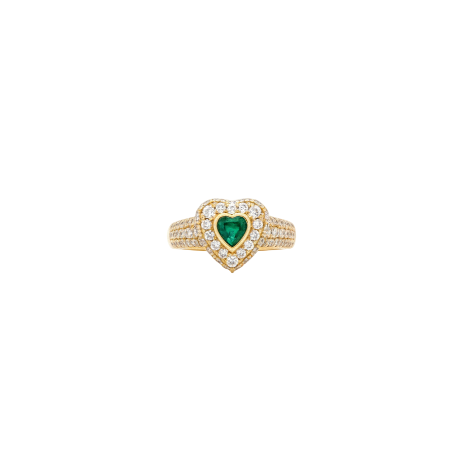 Emerald Heart Pave Diamond Ring