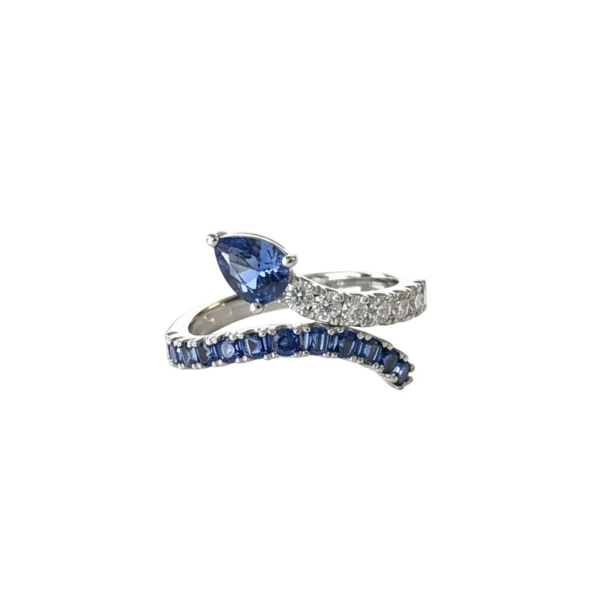 Sapphire Pear Snake Diamond Ring