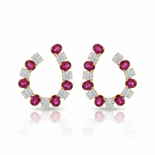 Load image into Gallery viewer, Side Ruby Oval and Diamond Pave Earrings
