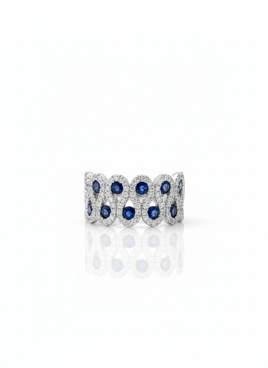Diamond Sapphire Double Loop Ring