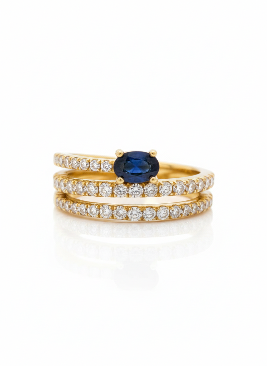 Triple Turn Diamond and Sapphire Oval Ring