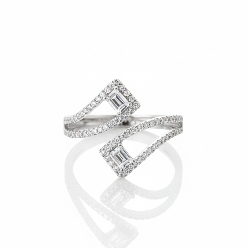 Double Emerald Wrap Pave Ring