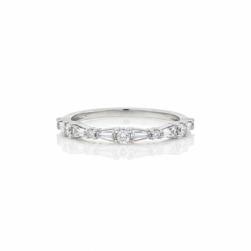 Tapered Baguettes and Rounds Diamond Ring