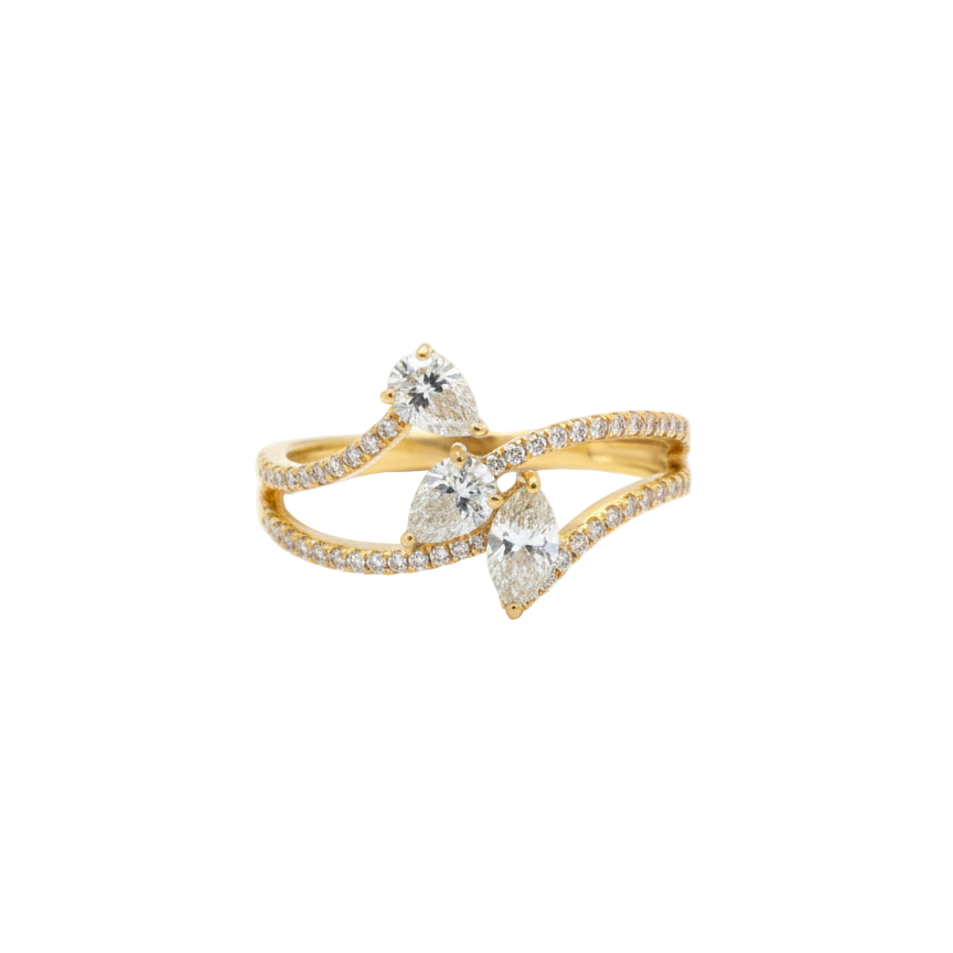 Triple Pear Fancy Yellow Pave Diamond Ring
