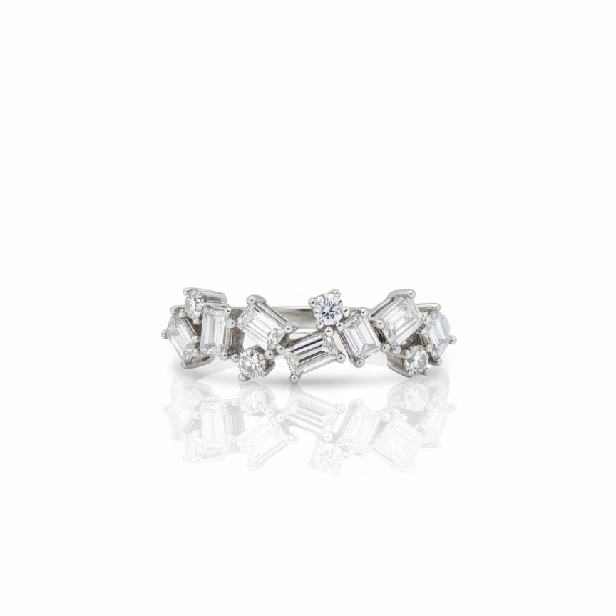 Round Emerald Cut Cluster Ring