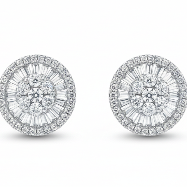Diamond Baguette Earrings Rounds