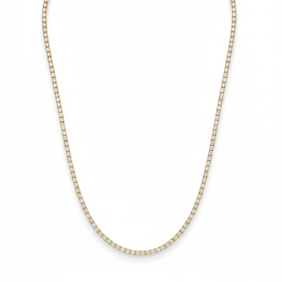 Diamond Tennis Necklace Yellow Gold
