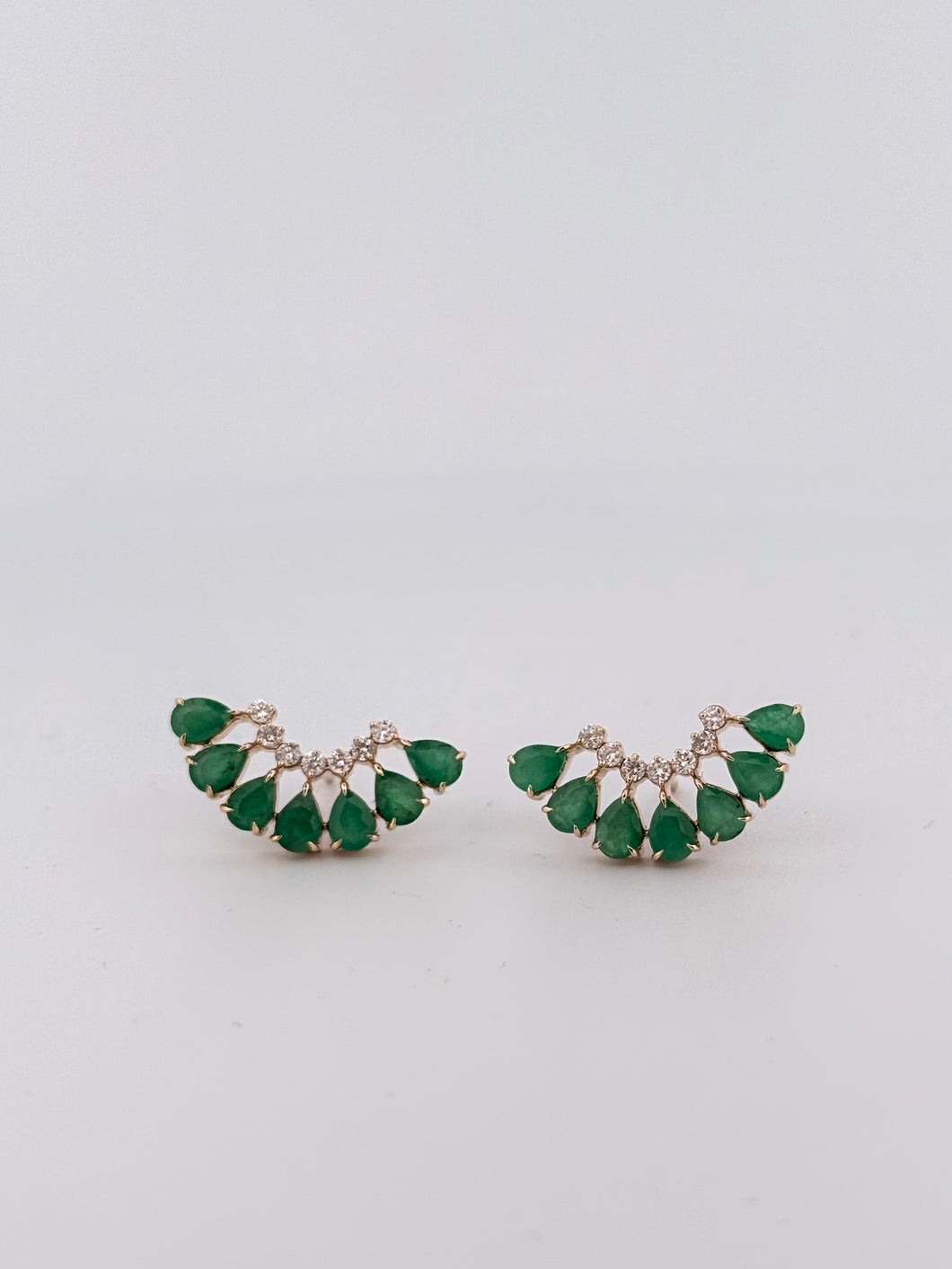 Emerald Fan Pears Diamond Earrings