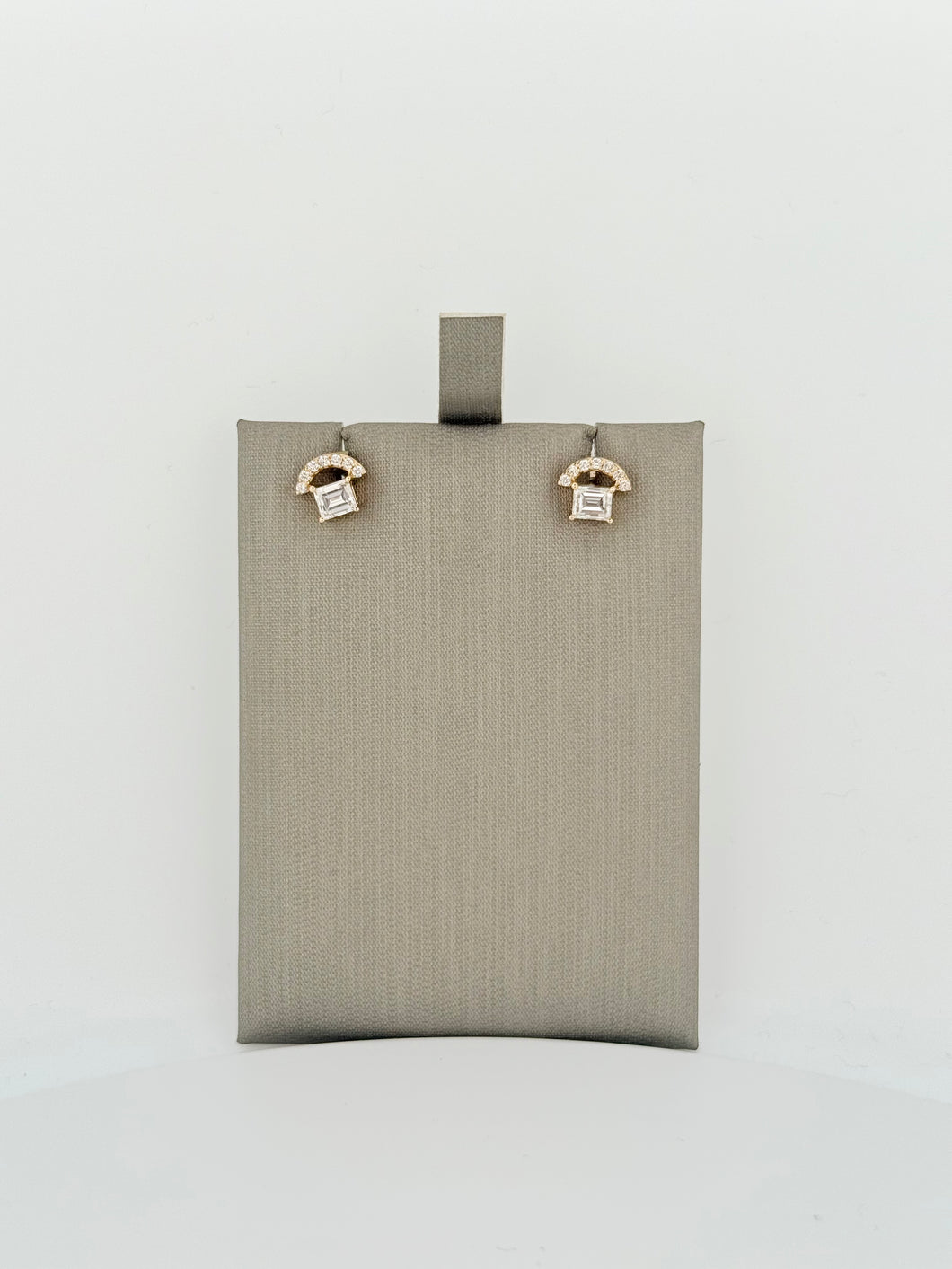 Emerald Cut Half Moon Diamond Earrings