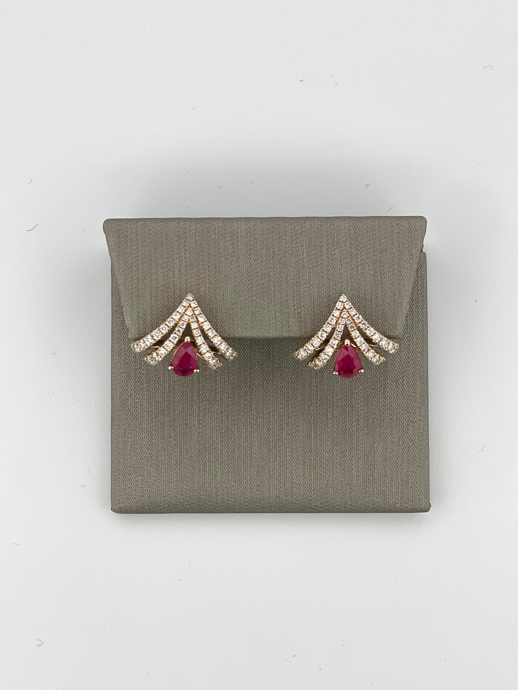 Triangle Diamond Drop Ruby Earrings