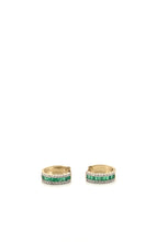 Load image into Gallery viewer, Emerald Hoops with Diamond Sides Earrings
