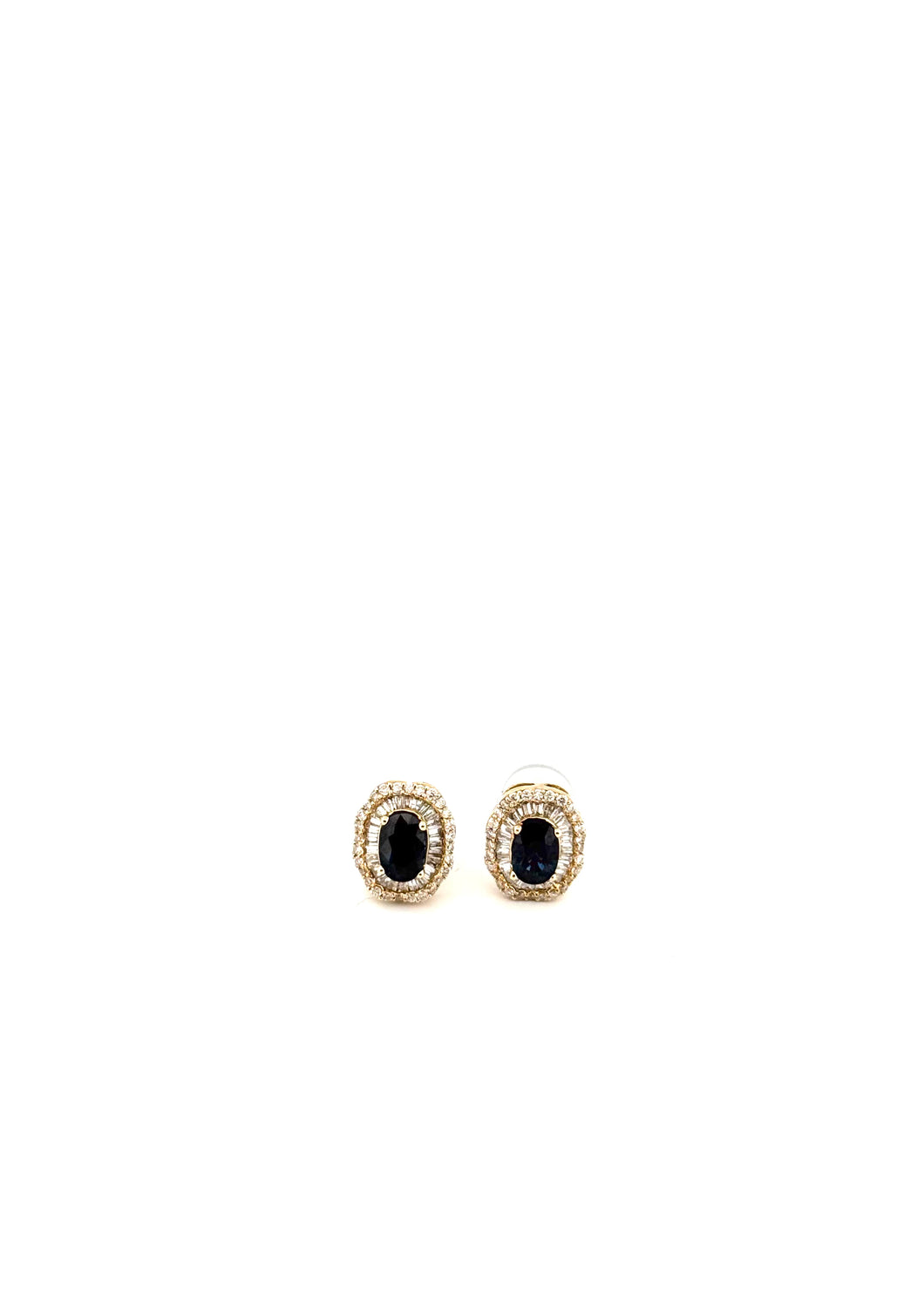 Double Diamond Earring with Sapphire Stone