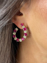 Load image into Gallery viewer, Side Ruby Oval and Diamond Pave Earrings
