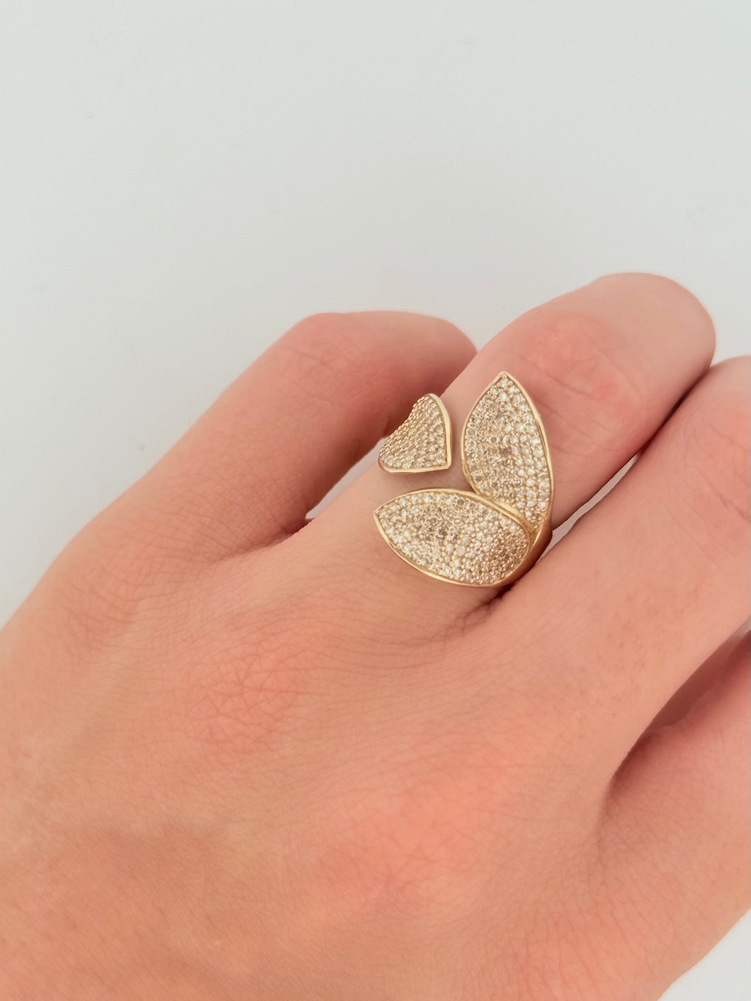 Triple Leaf Pave Diamond Ring