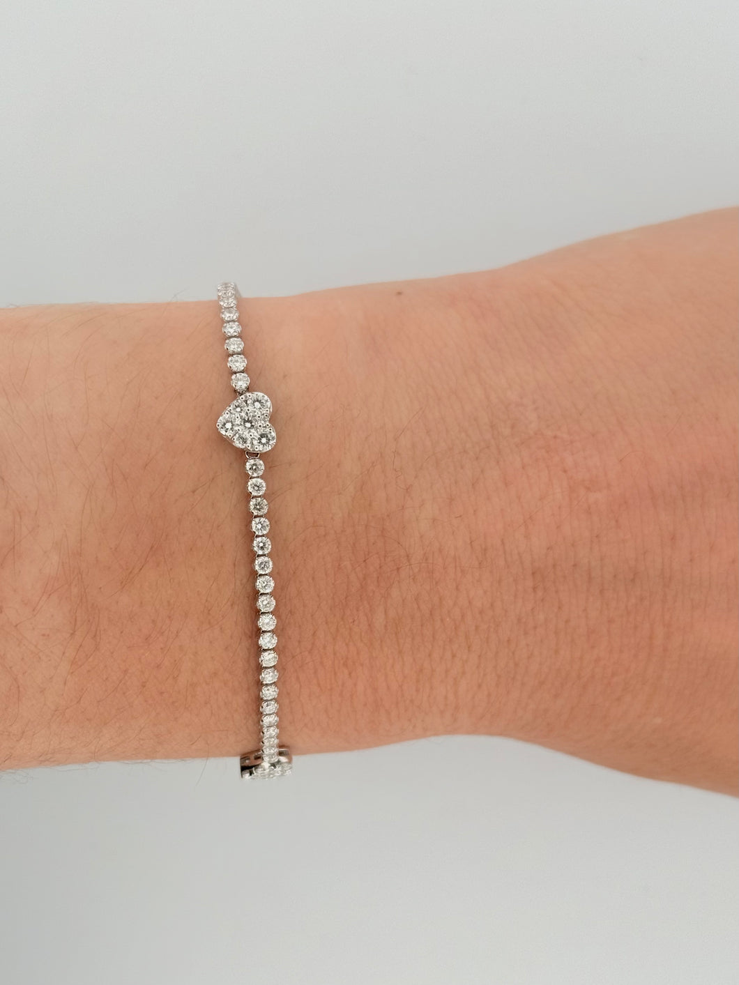 Heart Pave Diamond Tennis Bracelet