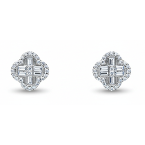 Clover Diamond Round and Baguette Earrings