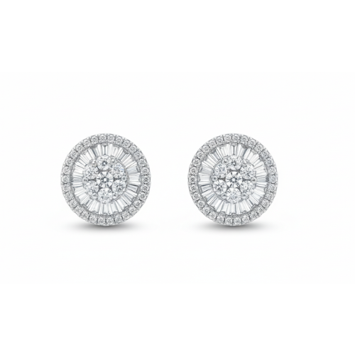 Baguette Diamond Round Earrings